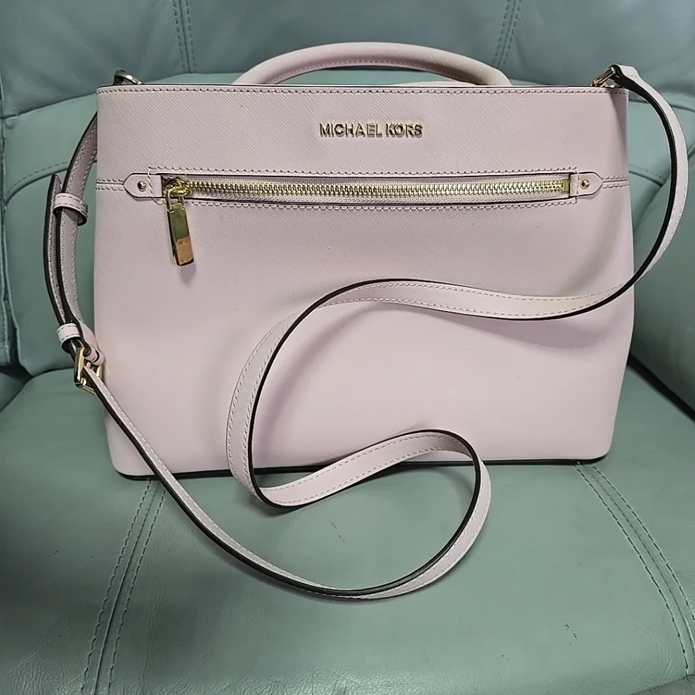 Michael Kors Hailee Medium Saffiano Leather Satchel Crossbody Bag‎ Blossom Pink - Picture 3 of 11
